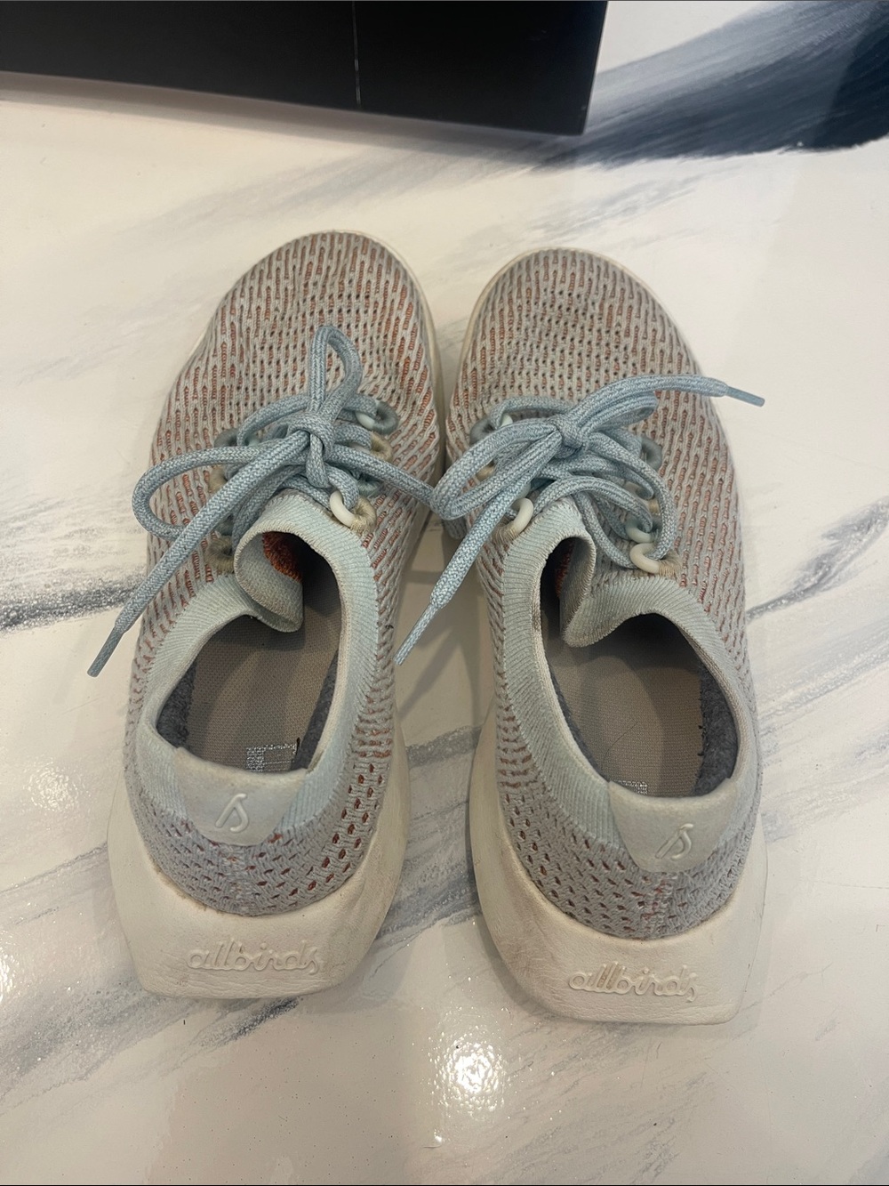 allbirds Women's Knit Runners in Light Gray and Pale Blue